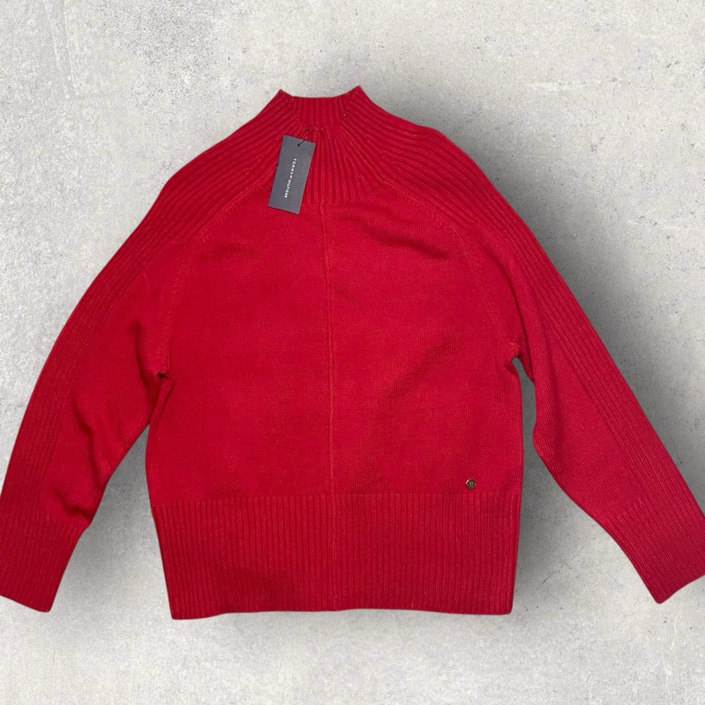Tommy Hilfiger Womens Red Mock Neck Knit Sweater M Old Money Preppy NWT $99.50